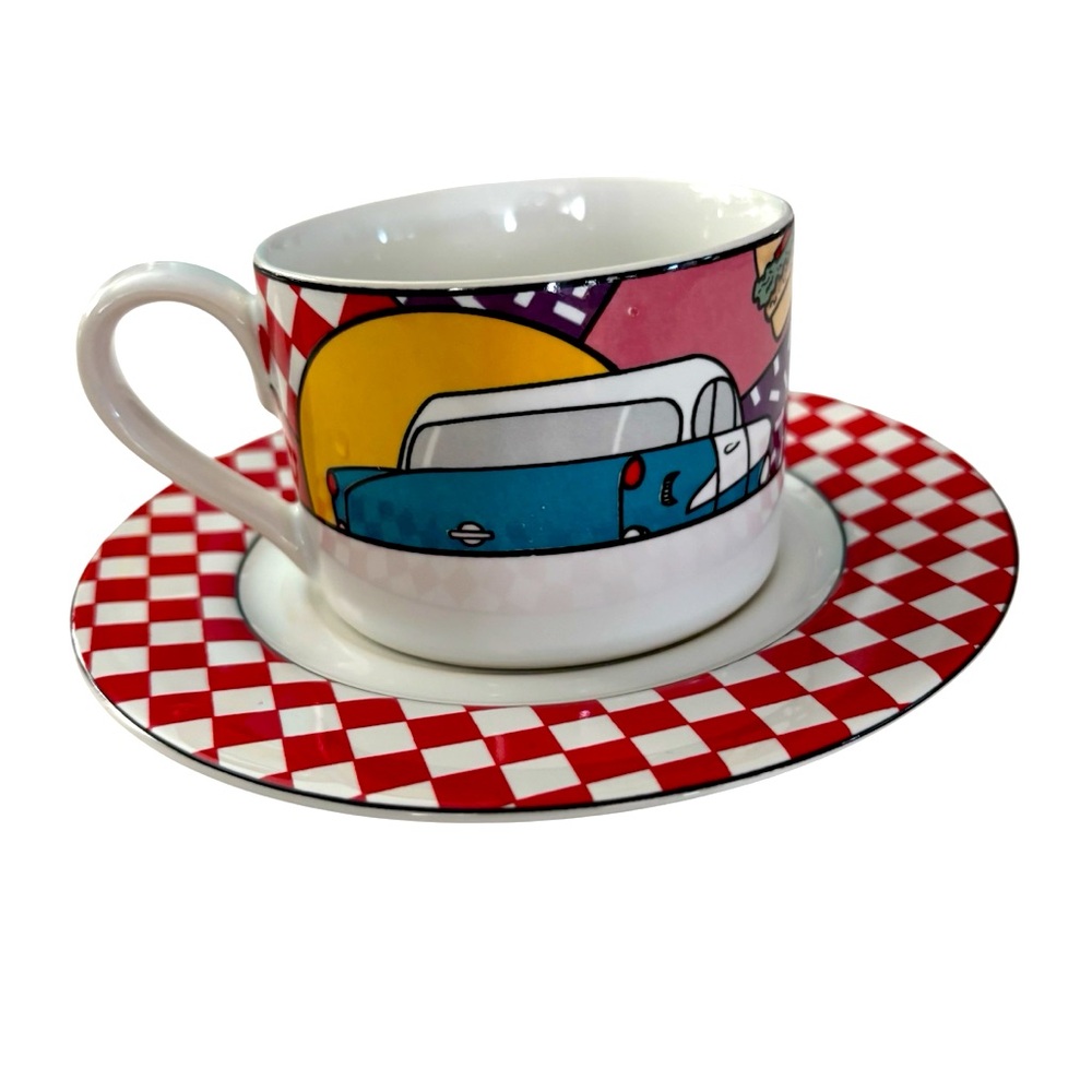 1950’s Century Stoneware Happy Day Three Cups and Matching Saucers in Good Shape - Picture 2 of 13